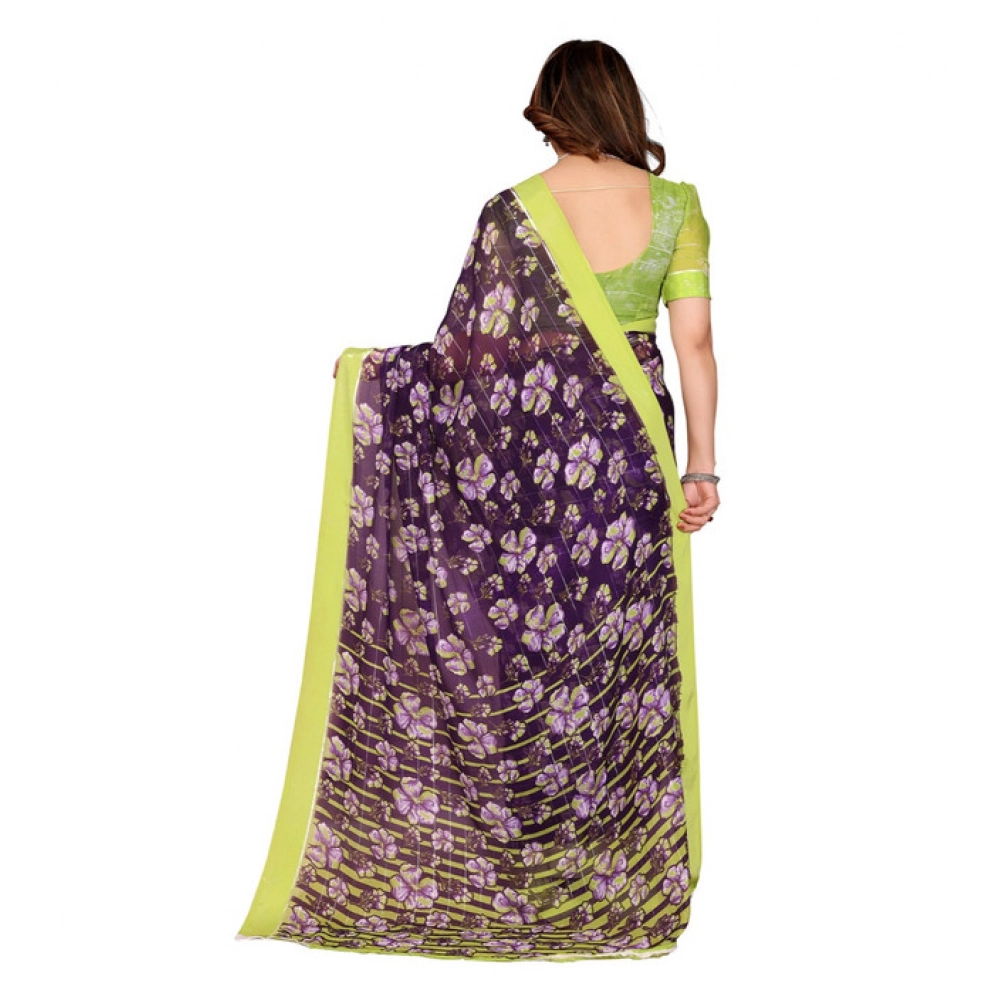 Generic Women's Georgette Printed Saree With Unstitched Blouse 5.5Mtr (Purple) Generic Women's Georgette Printed Saree With Unstitched Blouse 5.5Mtr (Purple)