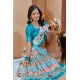 Generic Women's Printed Cotton Linen Saree withPrinted  Saree With Unstitched Blouse (Blue, 5-6Mtrs)