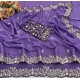 Generic Women's Star Georgette Embroidered Saree With Unstitched Blouse 5.5Mtr (Purple)