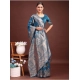 Generic Women's Banarasi Silk Printed Saree With Unstitched Blouse 5.5Mtr (Teal Blue)