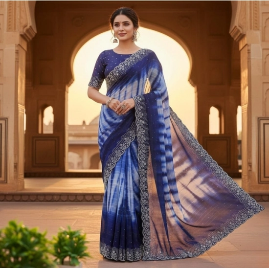 Generic Women's Georgette Striped Saree With Unstitched Blouse 5.5Mtr (Navy Blue) Generic Women's Georgette Striped Saree With Unstitched Blouse 5.5Mtr (Navy Blue)