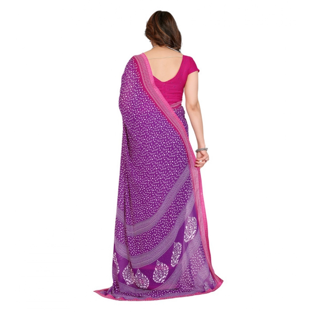 Generic Women's Georgette Printed Saree With Unstitched Blouse 5.5Mtr (Purple) Generic Women's Georgette Printed Saree With Unstitched Blouse 5.5Mtr (Purple)