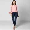 Generic Women's Polyester Solid Bell Sleeve Top (Pink)