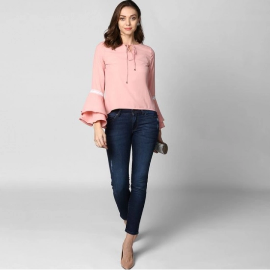 Generic Women's Polyester Solid Bell Sleeve Top (Pink) Generic Women's Polyester Solid Bell Sleeve Top (Pink)