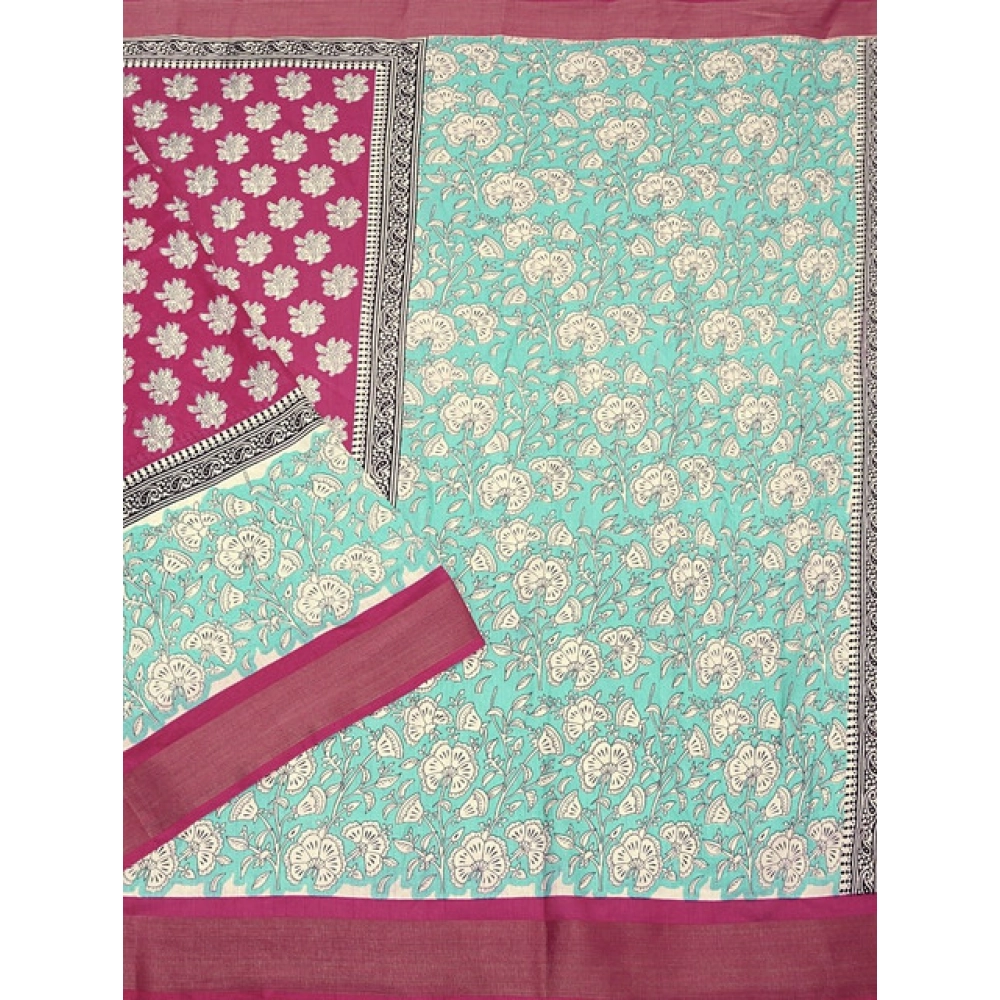 Generic Women's Cotton Blend Printed Saree With Unstitched Blouse 5.5Mtr (Multicolor)