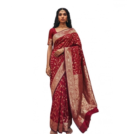 Generic Women's Art Silk Printed Saree With Unstitched Blouse 5.5Mtr (Red)