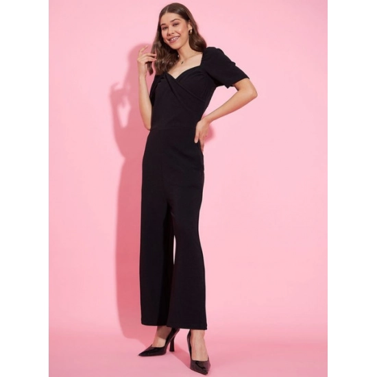 Generic Women's Polyester Lycra Solid Puff Sleeve Jumpsuit (Black) Generic Women's Polyester Lycra Solid Puff Sleeve Jumpsuit (Black)