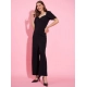 Generic Women's Polyester Lycra Solid Puff Sleeve Jumpsuit (Black) Generic Women's Polyester Lycra Solid Puff Sleeve Jumpsuit (Black)