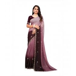 Generic Women's Chiffon Embroidred Saree With Unstitched Blouse 5.5Mtr (Beige)