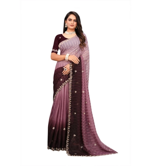 Generic Women's Chiffon Embroidred Saree With Unstitched Blouse 5.5Mtr (Beige)
