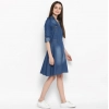 Generic Women's Denim Solid Roll Up Sleeve Dress (Blue)