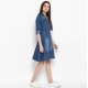 Generic Women's Denim Solid Roll Up Sleeve Dress (Blue) Generic Women's Denim Solid Roll Up Sleeve Dress (Blue)