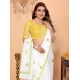Generic Women's Linen Cotton Printed Saree With Unstitched Blouse 5.5Mtr (White)