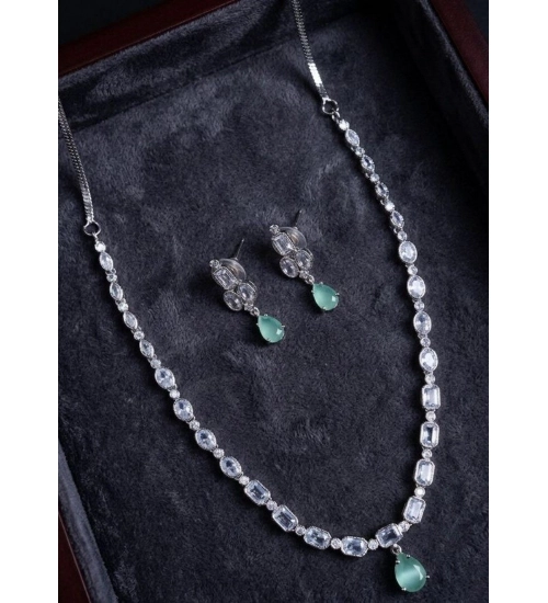 Generic Women's Brass Silver Plated Necklace set (Turquoise)
