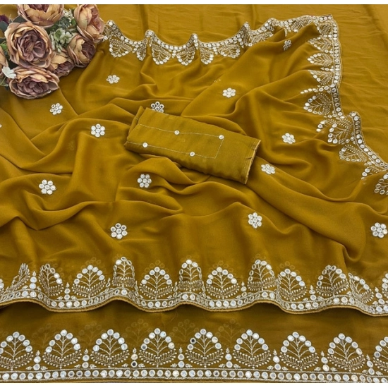 Generic Women's Georgette Embellished Saree With Unstitched Blouse 5.5Mtr (Mustard-Yellow) Generic Women's Georgette Embellished Saree With Unstitched Blouse 5.5Mtr (Mustard-Yellow)