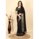 Generic Women's Cotton Blend Checkered Saree With Unstitched Blouse 5.5Mtr (Black)