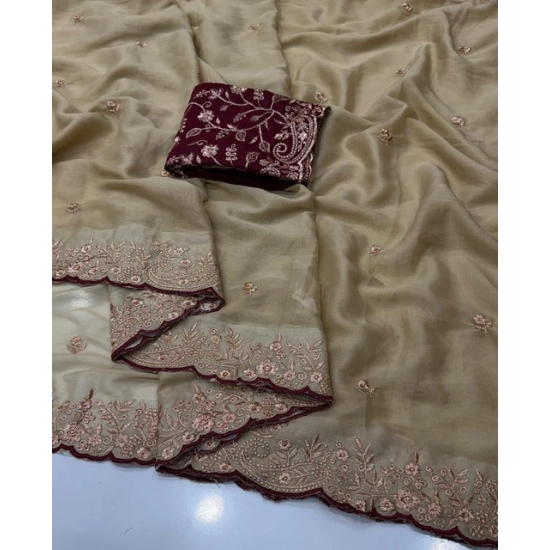 Generic Women's Star Georgette Embroidered Saree With Unstitched Blouse 5.5Mtr (Beige) Generic Women's Star Georgette Embroidered Saree With Unstitched Blouse 5.5Mtr (Beige)