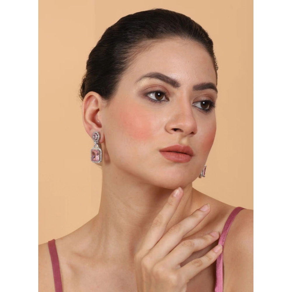 Generic Women's Brass Silver Plated Drop Earrings (Pink) Generic Women's Brass Silver Plated Drop Earrings (Pink)