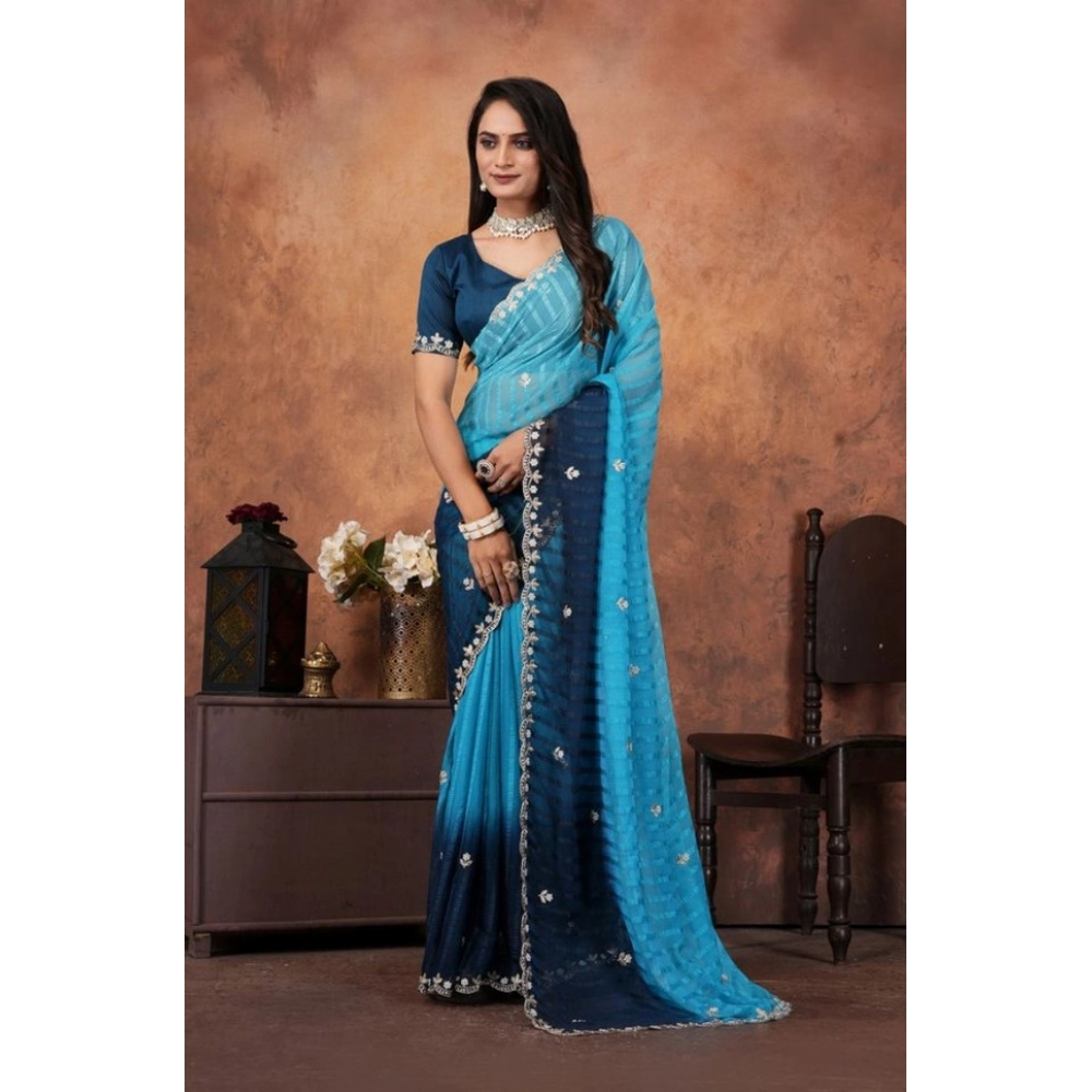 Generic Women's Chiffon Embroidred Saree With Unstitched Blouse 5.5Mtr (Light Blue) Generic Women's Chiffon Embroidred Saree With Unstitched Blouse 5.5Mtr (Light Blue)