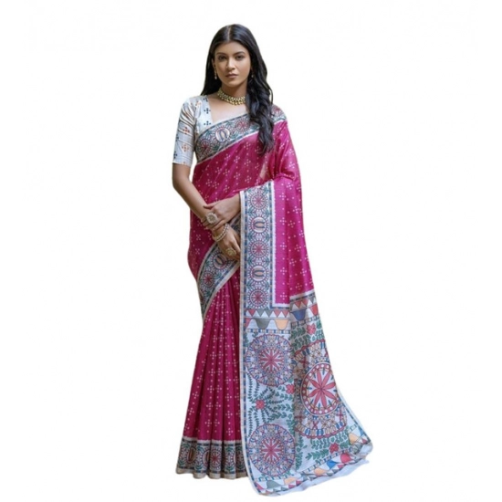 Generic Women's Faux_Tussar Geometric_Print Saree With Unstitched Blouse 5.5Mtr (Pink) Generic Women's Faux_Tussar Geometric_Print Saree With Unstitched Blouse 5.5Mtr (Pink)