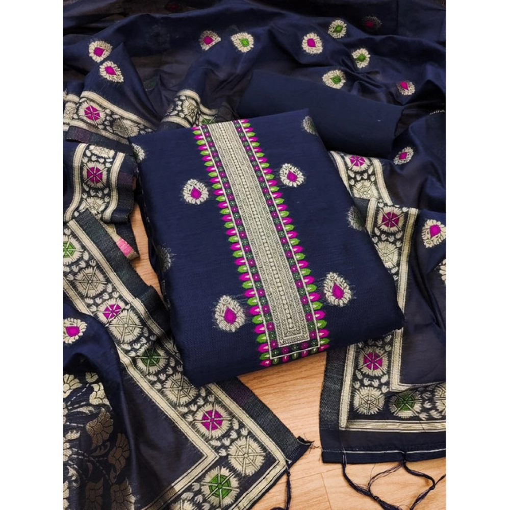 Generic Women's Banarasi Silk Printed Unstitched Salwar Suit Material With Dupatta (Navy Blue, 3Mtrs) Generic Women's Banarasi Silk Printed Unstitched Salwar Suit Material With Dupatta (Navy Blue, 3Mtrs)