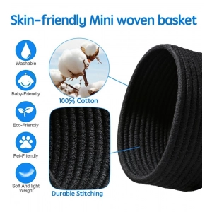 Generic Cotton 8x3 Inch Round 3 Set Bedside Organizer With Out Lid (Black)