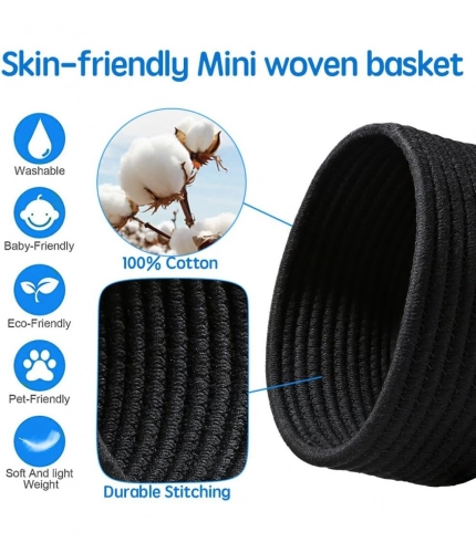 Generic Cotton 8x3 Inch Round 3 Set Bedside Organizer With Out Lid (Black)