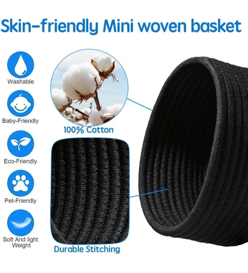 Generic Cotton 8x3 Inch Round 3 Set Bedside Organizer With Out Lid (Black)