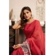 Generic Women's Linen Cotton Printed Ready To Wear Saree With Unstitched Blouse 5.5 Mtr (Red)