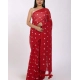 Generic Women's Linen Printed Saree With Unstitched Blouse 5.5Mtr (Red)