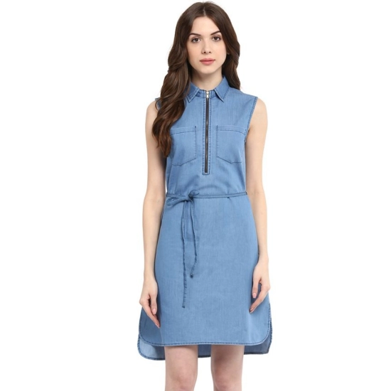 Generic Women's Denim Solid Sleeveless Dress (Blue) Generic Women's Denim Solid Sleeveless Dress (Blue)