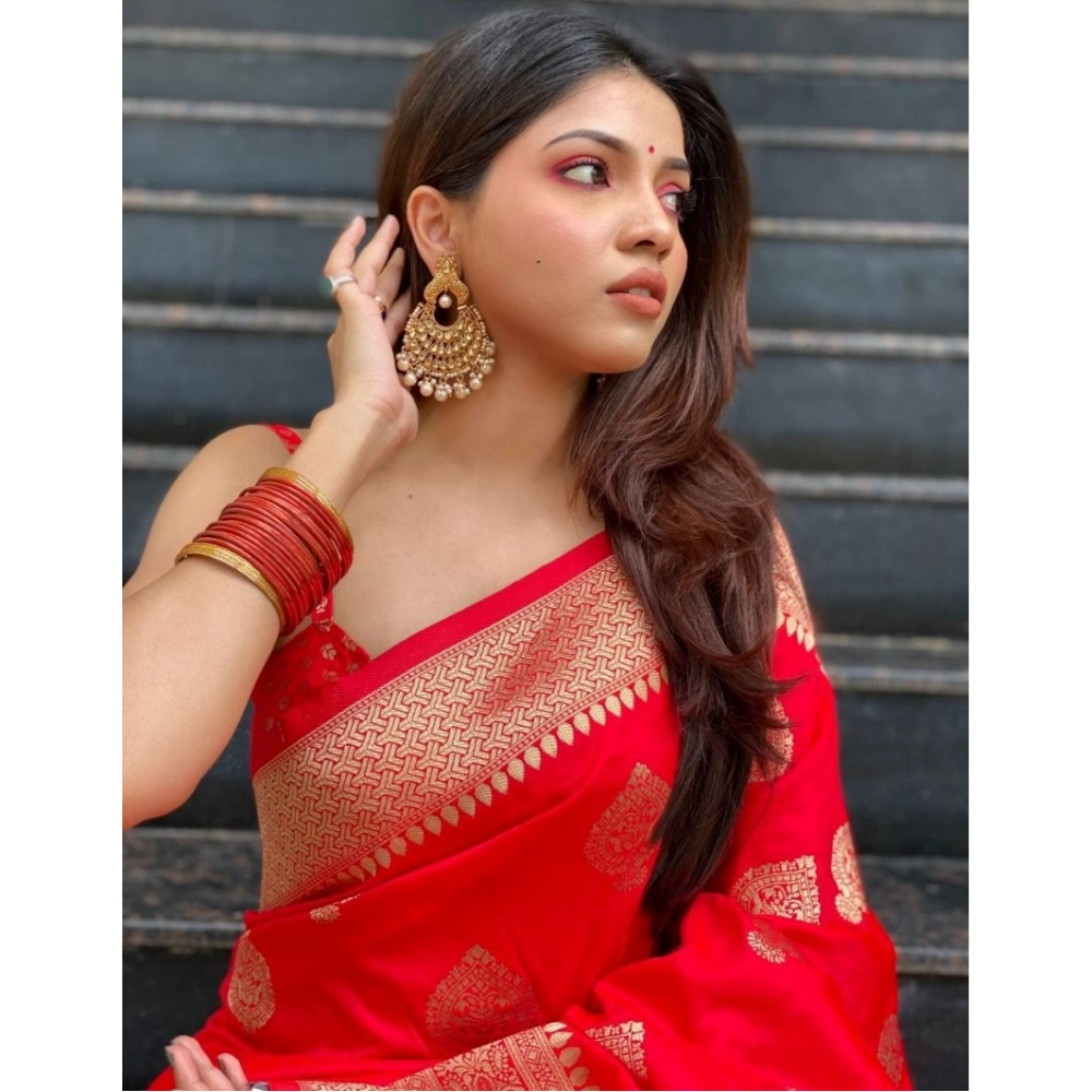 Generic Women's Soft Litchi Silk Jacquard Work Saree With Unstitched Blouse 5.5Mtr (Red) Generic Women's Soft Litchi Silk Jacquard Work Saree With Unstitched Blouse 5.5Mtr (Red)