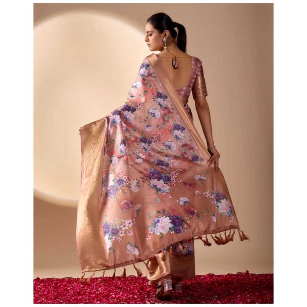 Generic Women's Faux_Silk Printed Saree With Unstitched Blouse 5.5Mtr (Peach)