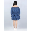 Generic Girl's Denim Solid Off Shoulder Dress (Blue)