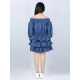 Generic Girl's Denim Solid Off Shoulder Dress (Blue)