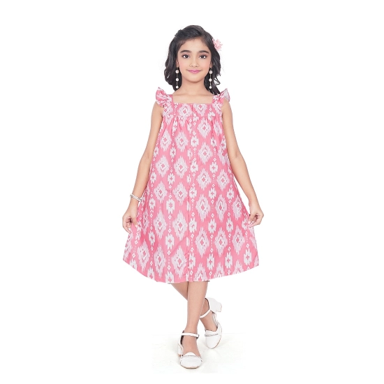 Generic Girl's Cotton Printed Sleeve Less Squre Neck Dress (Pink)