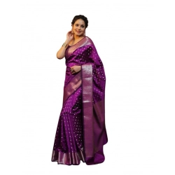 Generic Women's Soft Lichi Silk Printed Saree With Unstitched Blouse 5.5Mtr (Purple)