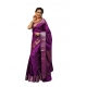 Generic Women's Soft Lichi Silk Printed Saree With Unstitched Blouse 5.5Mtr (Purple)