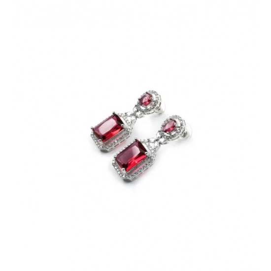 Generic Women's Brass Silver Plated Drop Earrings (Red) Generic Women's Brass Silver Plated Drop Earrings (Red)