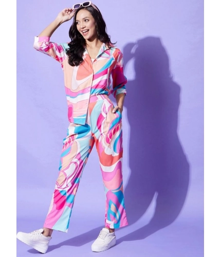Generic Women's Polyester Printed 3-4th Sleeve Co-Ord Set (Multicolor)
