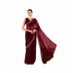 Women's Jimmy Choo solid Saree With Unstitched Blouse 5.5Mtr (Wine )