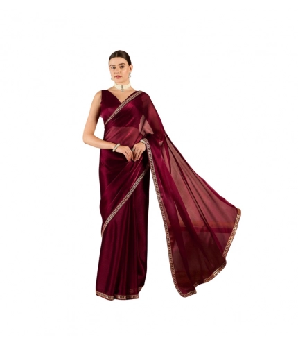 Generic Women's Jimmy Choo solid Saree With Unstitched Blouse 5.5Mtr (Wine )