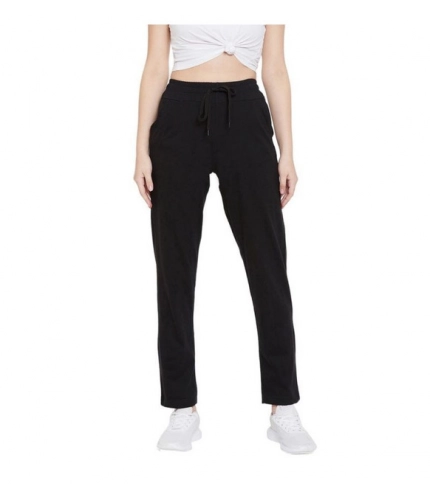 Generic Women's Cotton Solid Elasticated Track Pants (Black)