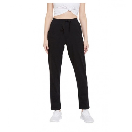 Generic Women's Cotton Solid Elasticated Track Pants (Black)