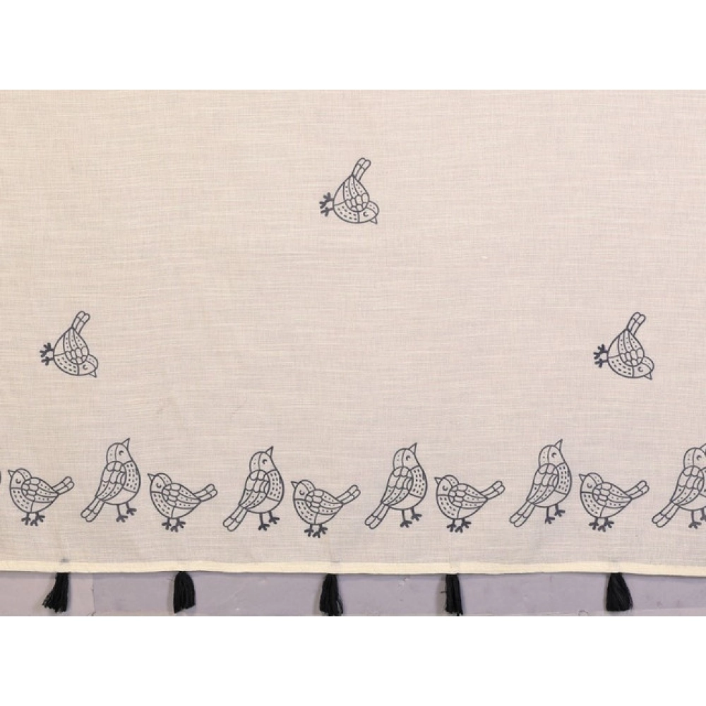 Generic Women's Linen Cotton Printed Saree With Unstitched Blouse 5.5Mtr (Off White)