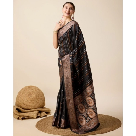 Generic Women's Soft Silk Jacquard Saree With Unstitched Blouse 5.5Mtr (Black)