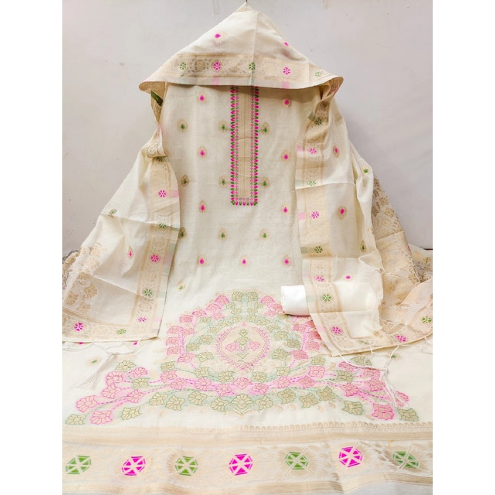 Generic Women's Banarasi Silk Printed Unstitched Salwar Suit Material With Dupatta (White, 3Mtrs) Generic Women's Banarasi Silk Printed Unstitched Salwar Suit Material With Dupatta (White, 3Mtrs)