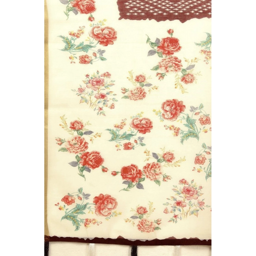 Women's Chanderi Floral Printed Saree With Unstitched Blouse 5.5Mtr (Maroon)