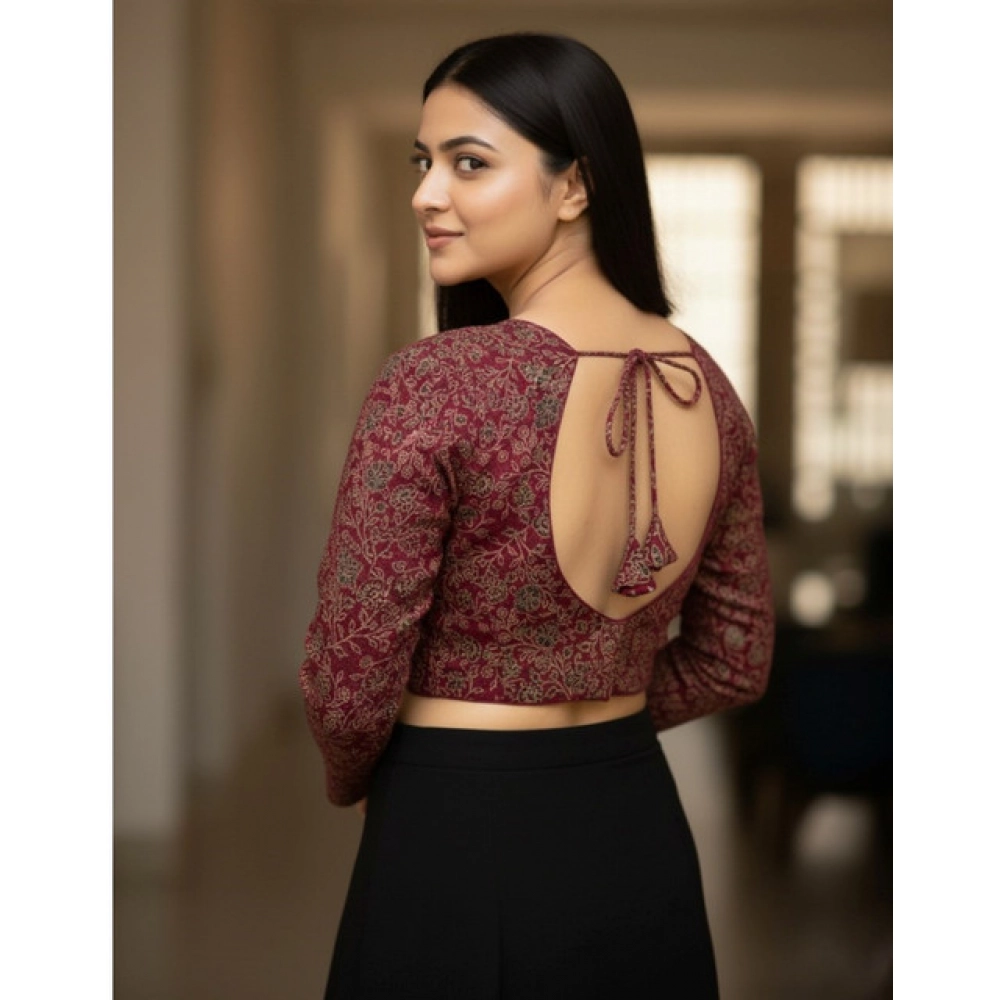 Generic Women's Ajrakh Cotton Printed V-Neck Padded Blouse (Maroon 38 Ready (Self Alterable 36–40) Generic Women's Ajrakh Cotton Printed V-Neck Padded Blouse (Maroon 38 Ready (Self Alterable 36–40)