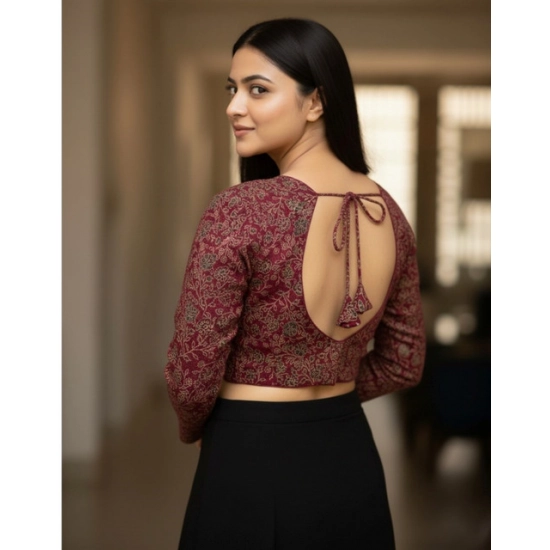 Generic Women's Ajrakh Cotton Printed V-Neck Padded Blouse (Maroon 38 Ready (Self Alterable 36–40) Generic Women's Ajrakh Cotton Printed V-Neck Padded Blouse (Maroon 38 Ready (Self Alterable 36–40)